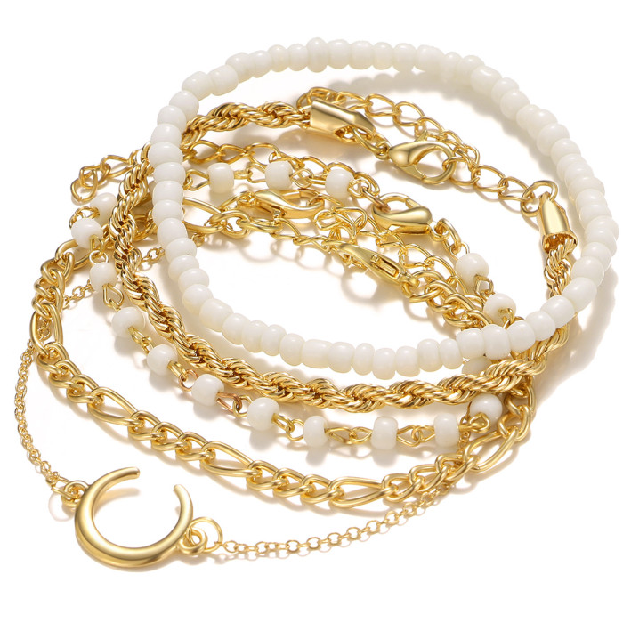 Amazon Hot-Selling Metal Bracelet Set Personality Thick Chain Bracelet Smooth Multi-Layer Open Bangle, Jewelry Sets