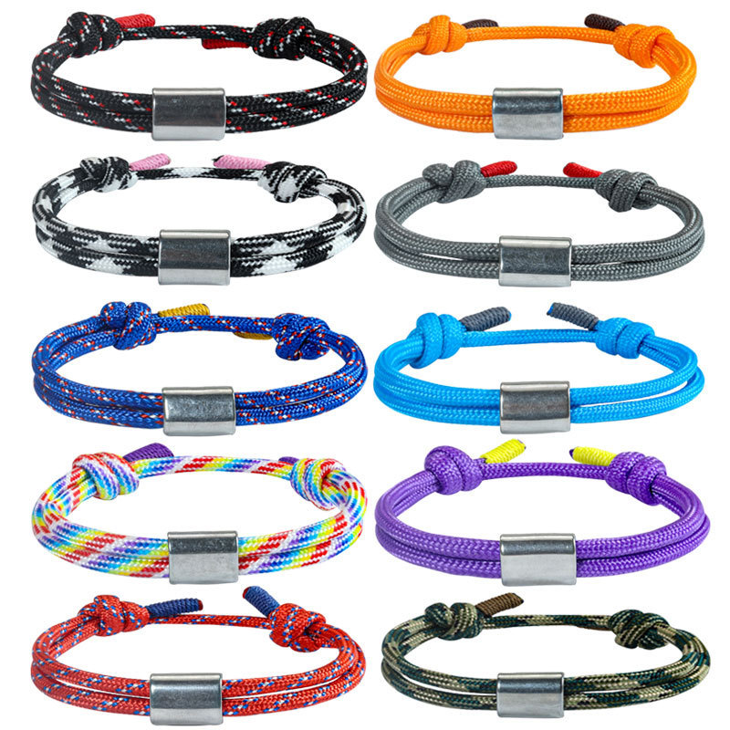 European and American Style Engraved Stainless Steel Men's Sports Bracelet Fitness Swimming Paracord Woven Bracelet Customizable LOGO Bracelet