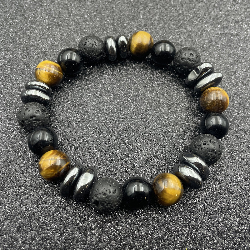 Irregular Black Gallstone Bracelet Domineering Gift for Boyfriend Map Flame Stone Tiger Eye Stone Bracelet Couple Jewelry Hot Item