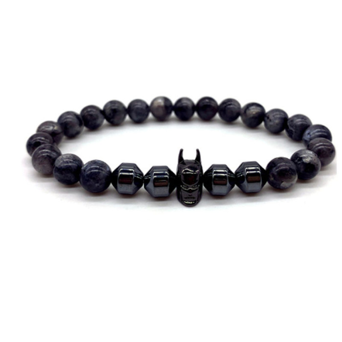 Amazon Jewelry Batman Charm Bracelet Men's Handmade 8mm Hematite Tiger Eye Stone Bead Bracelet