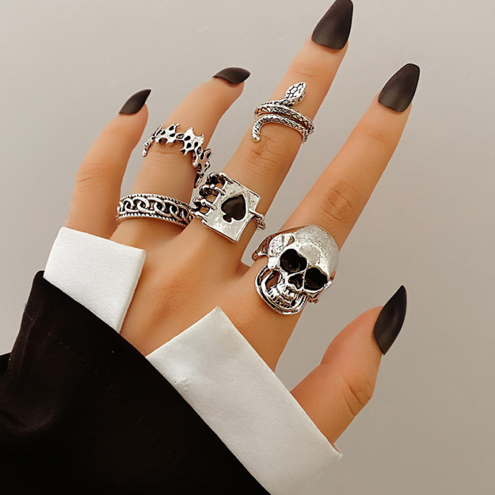 European and American Cross-Border Vintage Distressed Butterfly Snake-Shaped Ring Set Combination Open Multi-Joint Ring Set 9-Piece Set