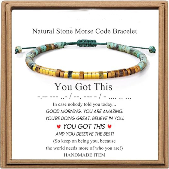European and American Morse Code Inspired Bracelet Adjustable Natural Beaded Wrap Bracelet with Card Women's Gift Bracelet