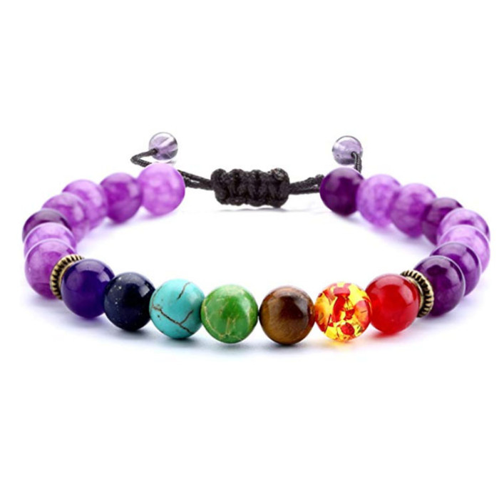 Amazon Summer Hot-Selling Seven Meridian Bracelet Non-Fading Tiger Eye Woven Yoga Wheel Beaded Bracelet Handmade