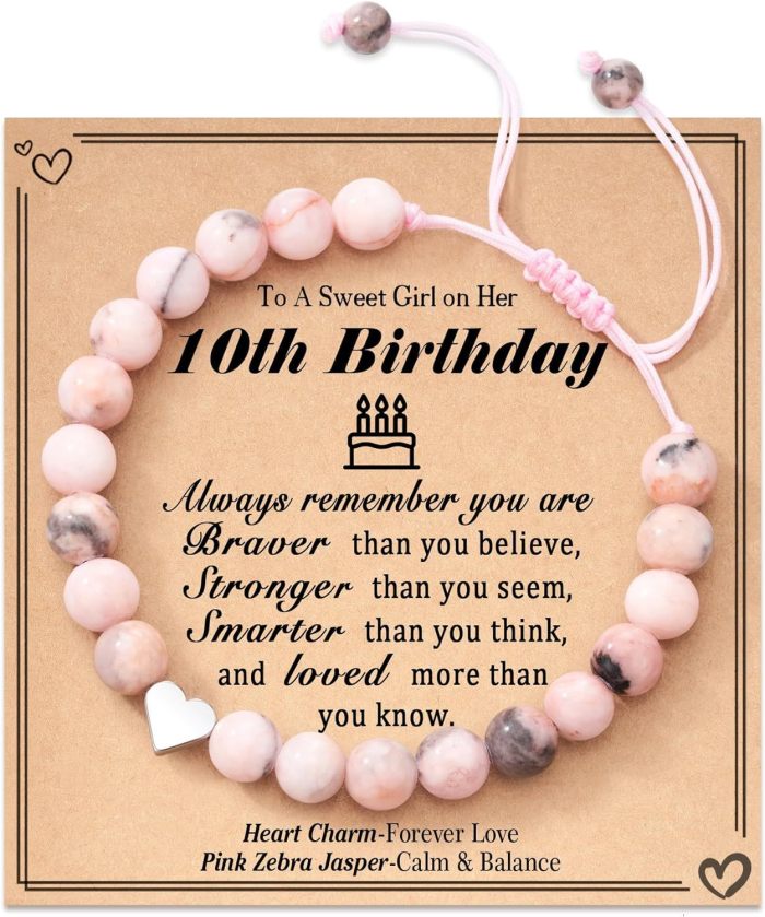 2024 New Amazon Cross-Border Hot-Selling Children's Braided Bracelet for Girls Pink Zebra Stone Bead Bracelet Gift Jewelry