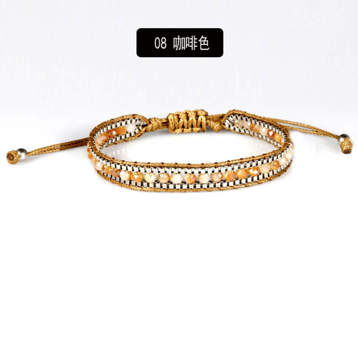 Amazon Hot Sale Bohemian Handmade Woven Crystal Single Layer Women's White Beaded Friendship Bracelet Wholesale