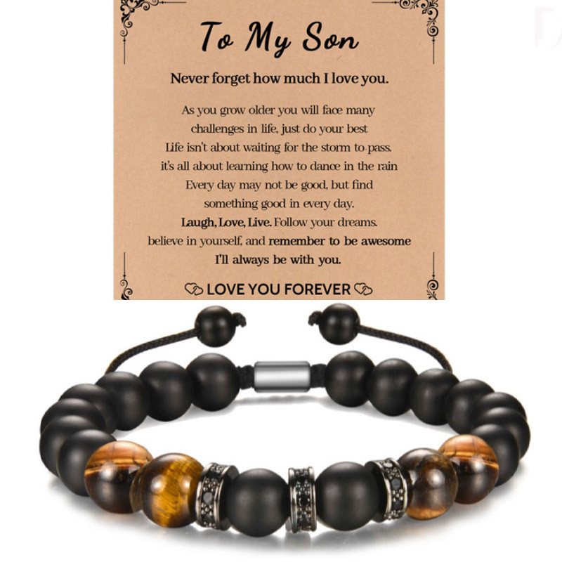 New Handmade Woven Bracelet for Son Husband Boyfriend Tiger Eye Stone Black Matte Bracelet Amazon Bestseller