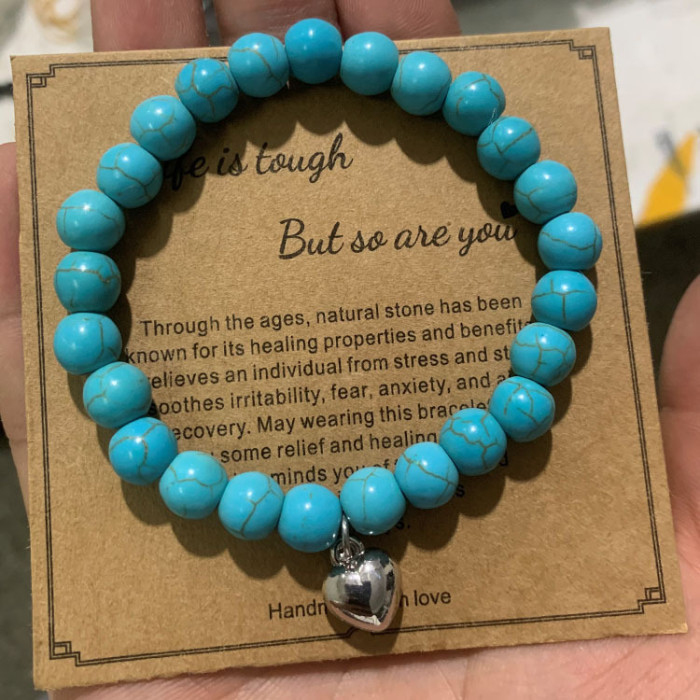 Cross-Border Jewelry Pink Zebra Stone Bead Bracelet Festival Gift for Men and Women Friendship Heart Bead Bracelet Wholesale Hot Item