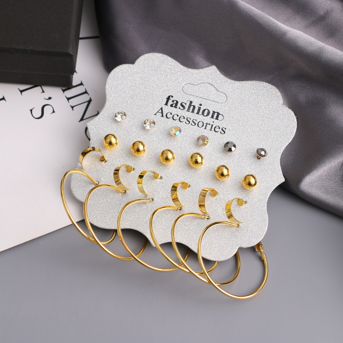 Exaggerated Pearl Stud Earrings Geometric Circle with Rhinestones Alloy Earrings 12 Pairs Set Hoop Earrings, Jewelry...