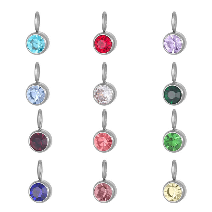 Hot-Selling Stainless Steel Jewelry Accessories Birthstone Pendant DIY Jewelry Accessories Colorful Rhinestone Pendan...