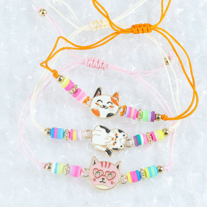 Multi-Color Cat Polymer Clay Adjustable Children's Hand-Woven Color Bracelet Spot