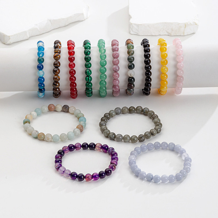 New Arrival Agate Pink Crystal Aquamarine Beaded Bracelet Tiger Eye Elastic Bracelet Amazon Foreign Trade Jewelry