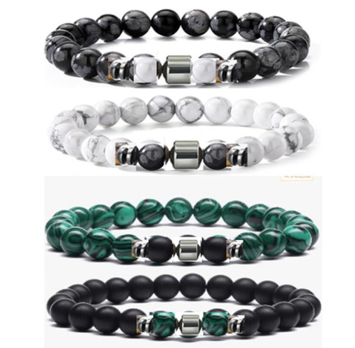 Hot-Selling Amazon European and American Men's Fashion Tiger Eye Volcanic Stone Bracelet White Pine Snowflake Bracelet Versatile Accessories