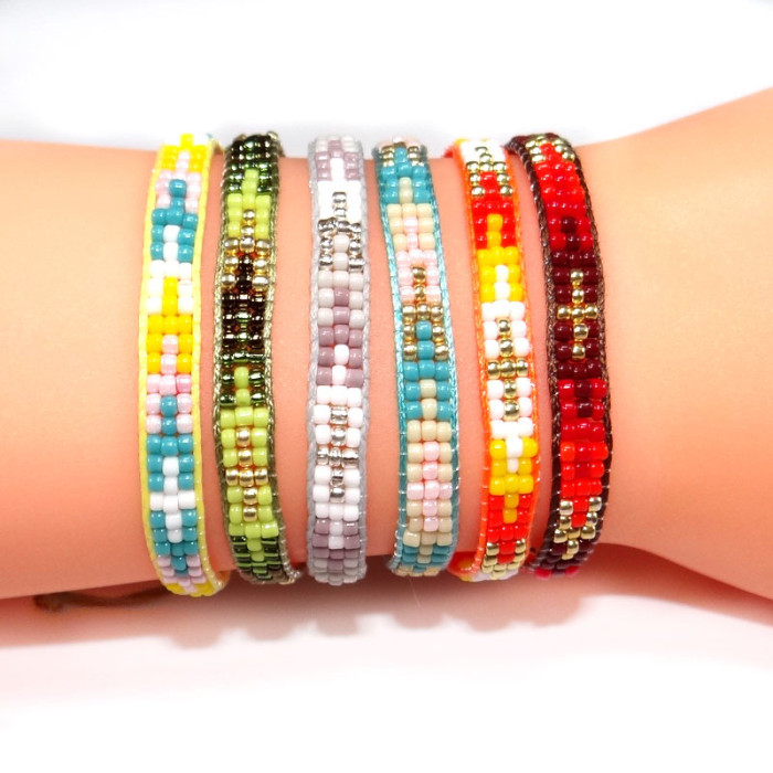 Exclusive Hand-Woven Bracelet Vintage Ethnic Style Jewelry Colorful Beads Red Rope Bracelet Mixed Weave Bracelet