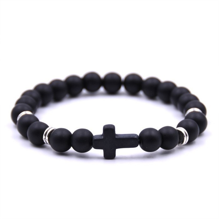 European and American Agate Stone Cross Bracelet Tiger Eye Stone Volcanic Stone Bracelet Fashion Turquoise Jewelry Frosted Hand Accessories In Stock