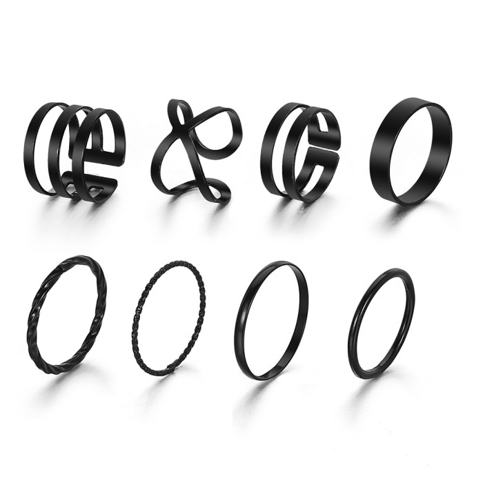 European and American New Style Electric Black Knuckle Open Ring Wholesale Creative Simple Ins Style Stackable Braided Plain Ring