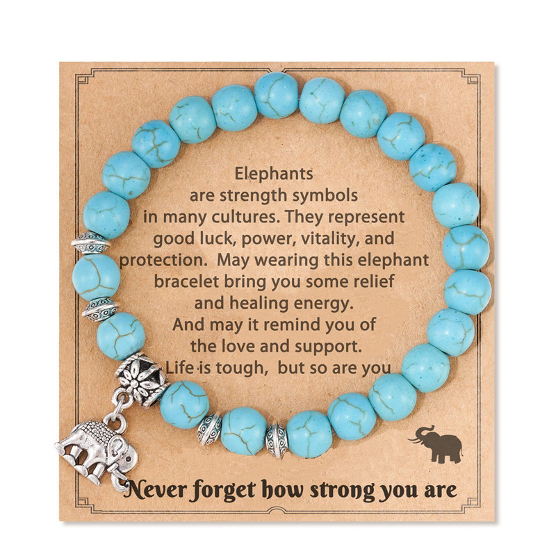 8mm Natural Pink Zebra Stone Bead Bracelet Holiday Gift Graduation Season Unisex Friendship Beaded Elephant Pendant Bracelet