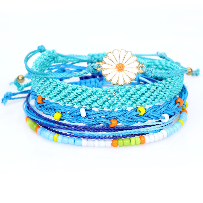 INS Style Waterproof Wax Thread Woven Sunflower Daisy Sunflower Mixed Color Bracelet Rope