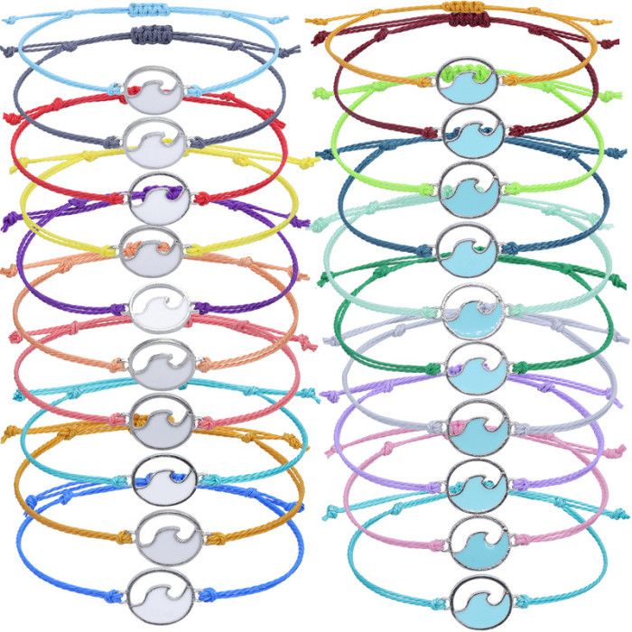 Amazon Hot Selling Surfer Wave Bracelet Waterproof Wax Thread Braided Adjustable Beach Friendship Bracelet