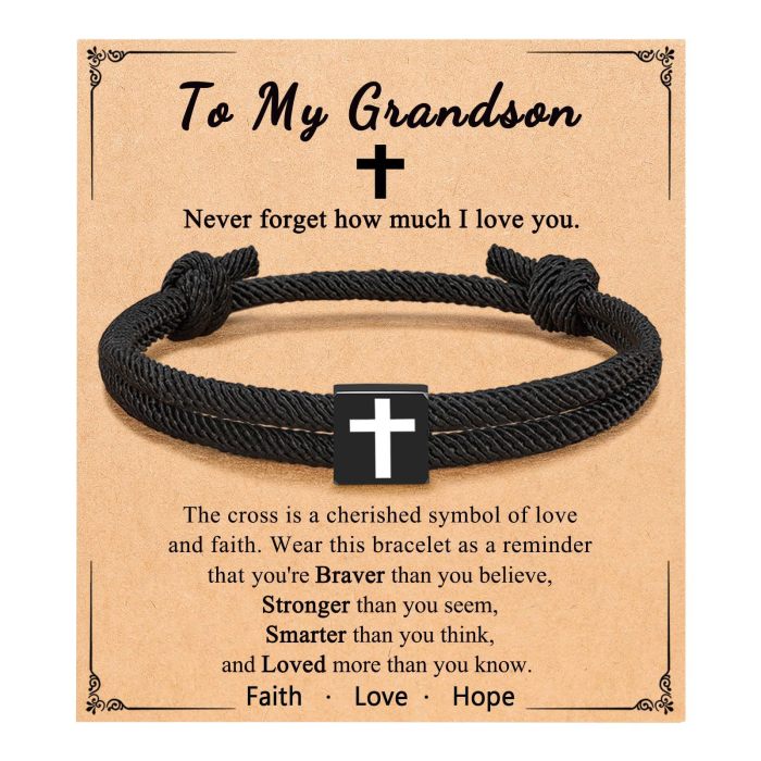 Cross Milan Rope Bracelet Back-to-School Season Easter Valentine Men's Gift Black Rope Braided Cross Milan Rope Bracelet