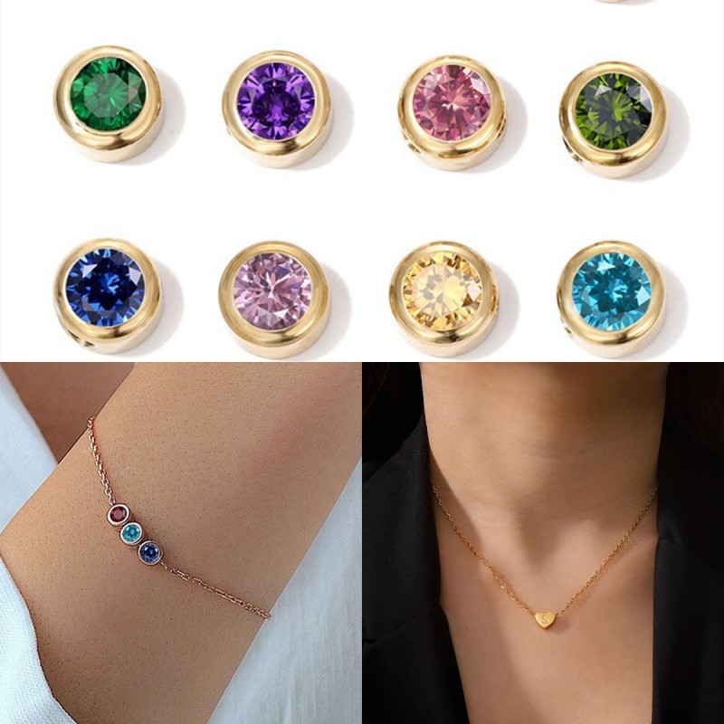 European and American Hot-Selling Stainless Steel Jewelry Accessories Inlaid Rhinestone Necklace Bracelet Accessories DIY Round Pendant Hanging Piece