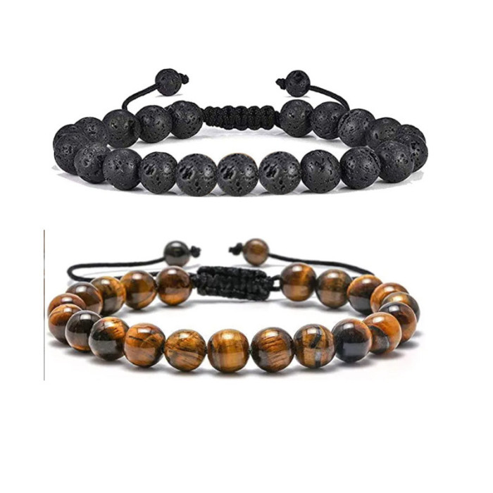 Cross-Border Hot Selling Seven Veins Alloy Jewelry Bracelet Colorful Volcanic Stone Turquoise Tiger Eye Yoga Woven Bracelet Bangle