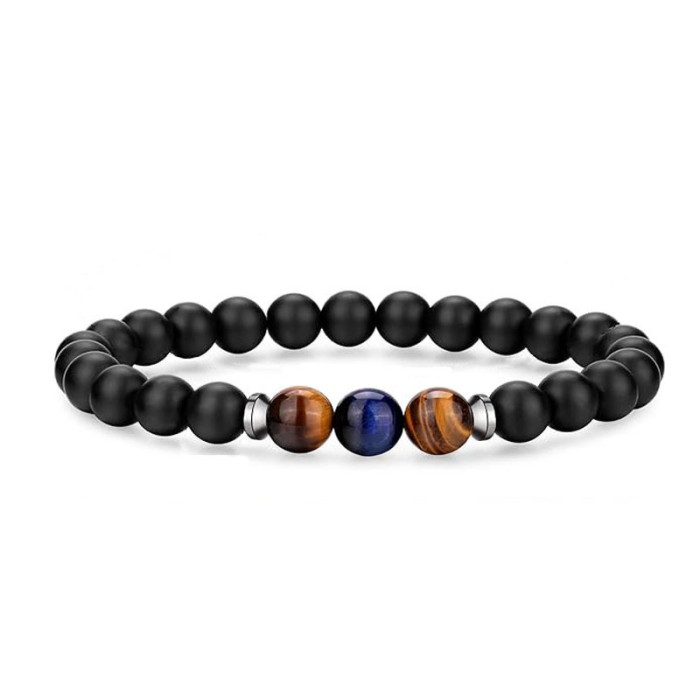 Cross-Border European and American 8mm Stone Beads Men and Women Beaded Set Elastic Bracelet Versatile Turquoise Tiger Eye Stone Bracelet Jewelry