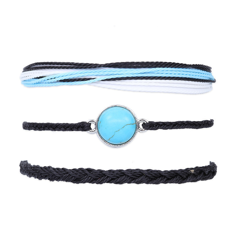 Cross-Border Hot Selling Wax Thread Braided Bracelet 3-Piece Set for Men and Women Stone Bracelet