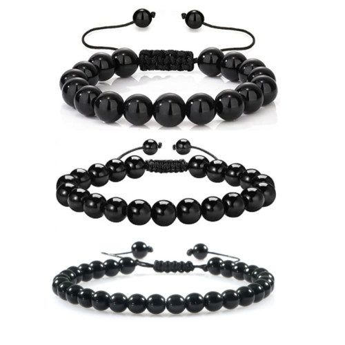 Amazon Hot Sale Matte Agate and Hematite Bead Bracelet Handmade Men's Adjustable Woven Bracelet Jewelry