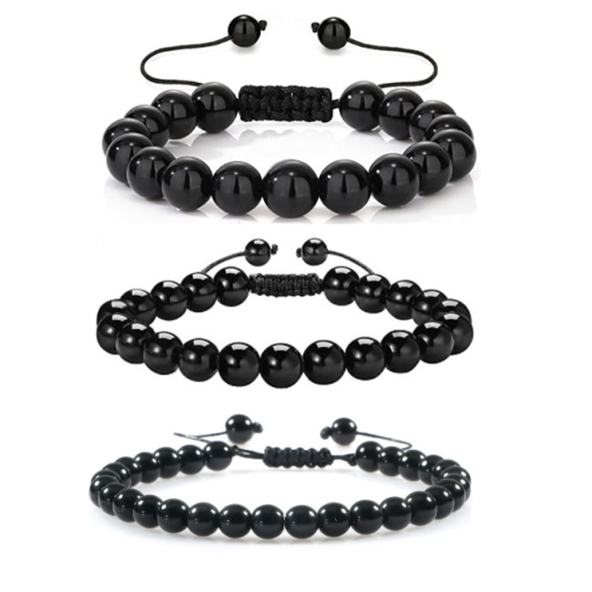 Amazon Hot Sale Matte Agate and Hematite Bead Bracelet Handmade Men's Adjustable Woven Bracelet Jewelry