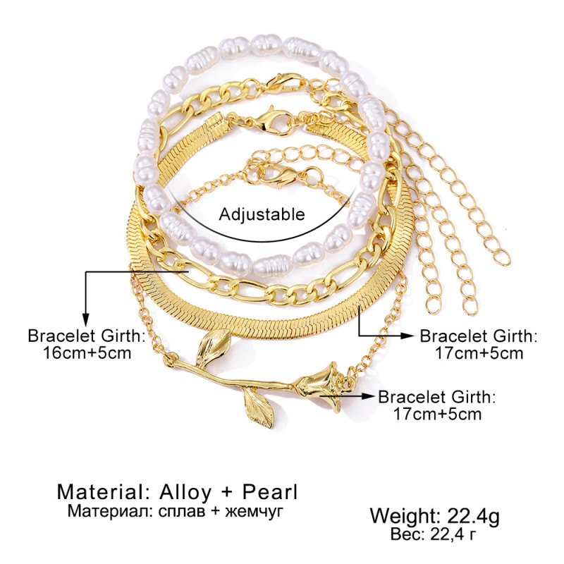 European and American Cross-Border Amazon Hot-Selling Ins Style Exaggerated Thick Chain Metal Chain Bracelet 4-Piece Set