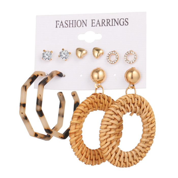 Korean Jewelry AliExpress Bohemian Style English Letter Retro Butterfly Woven Round Set Earrings, Jewelry Sets