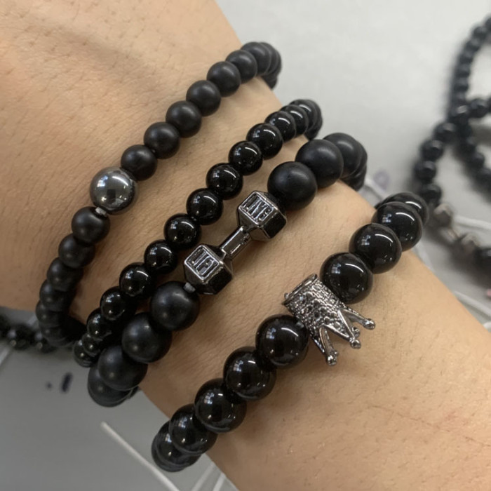 Cross-Border Foreign Trade Fashion Luxury Charm Men's Bracelet Zircon Stone Handmade Beaded Bracelet and Bangle Wholesale
