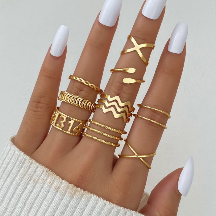 Cross-Border New Fashion Versatile Butterfly Heart Ring Set Personality Geometric Stacking Knuckle Rings Multi-Piece Set