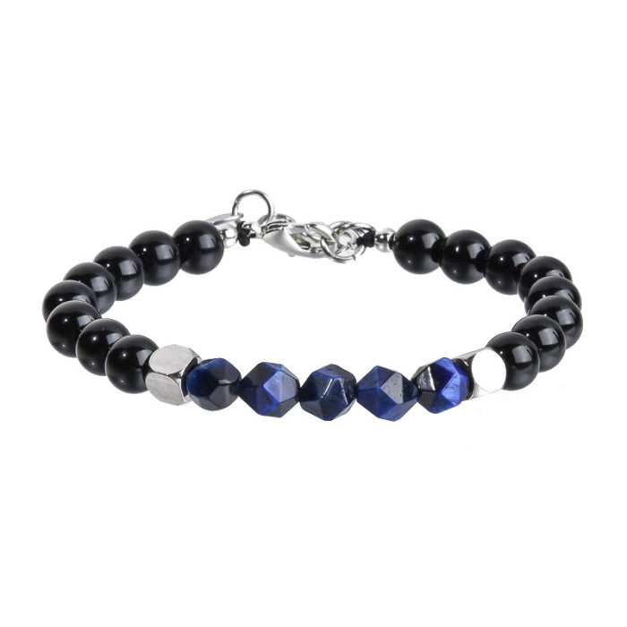 Custom Stainless Steel Chain Copper Bead European and American Men's Bracelet Agate Crystal Tiger Eye Stone Beaded Jewelry Factory