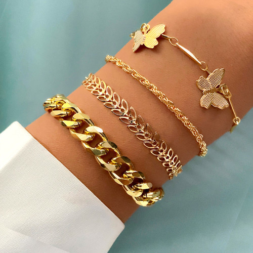 European and American Cross-Border Jewelry Retro Versatile Braided Chain Bracelet for Women Simple Personality Set Cuban Chain Inlaid Diamond Bracelet