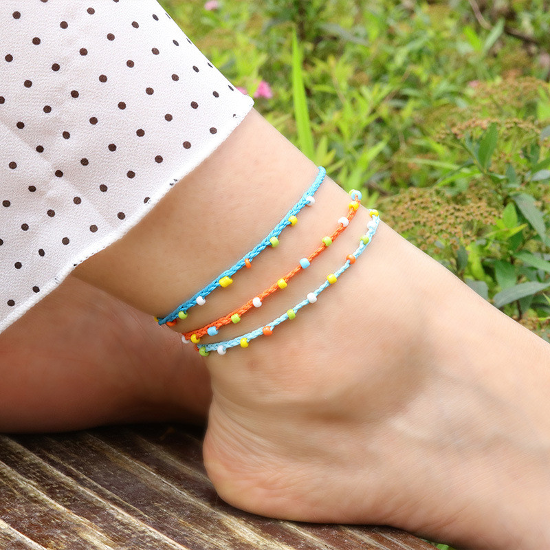 Amazon Hot Selling Bohemian Style Anklet Waterproof Wax Thread Braided Starfish Turtle Ankle Chain Bracelet Set