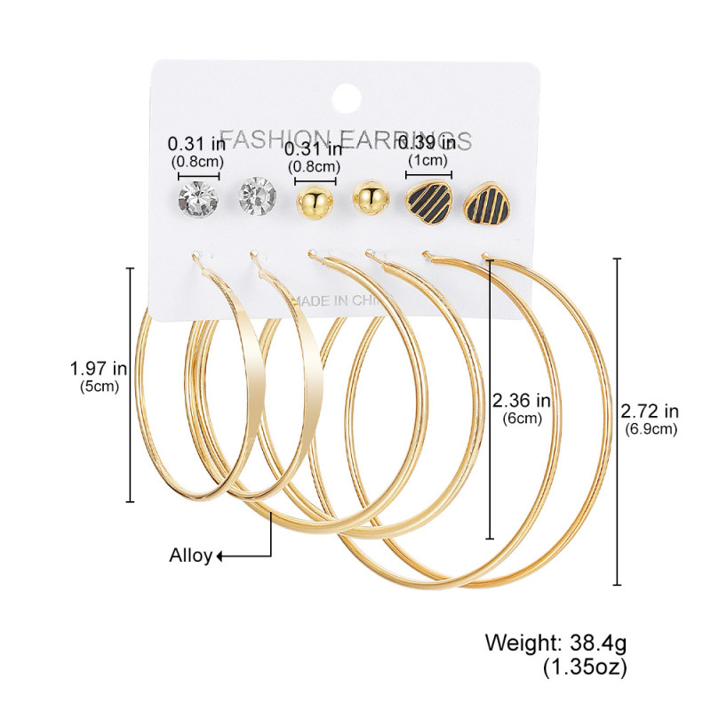 Fashion Commuting Large Circle Hoop Earrings Heart Studs Simple Geometric Coil Metal Clip Earrings Set