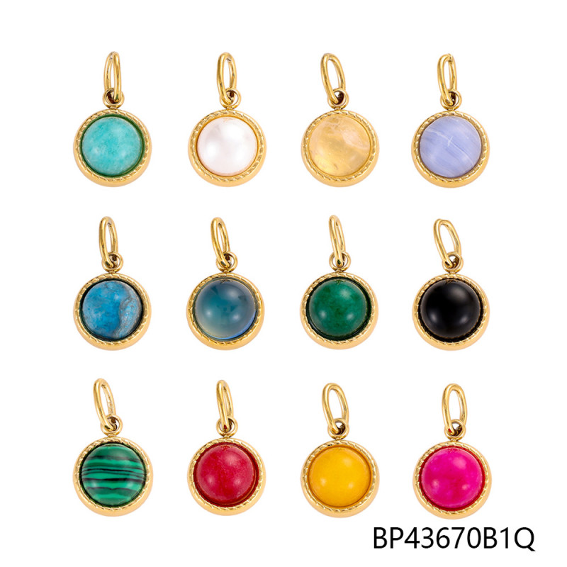 DIY Jewelry Accessories Stainless Steel Inlaid Natural Stone Oval Small Pendant Earrings Bracelet Necklace Handmade Materials Wholesale