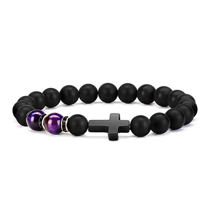 Amazon Hot-Selling Cross Imitation Obsidian Tiger Eye Stone Bracelet for Men and Women Handmade Beaded Bracelet Direct from Manufacturer