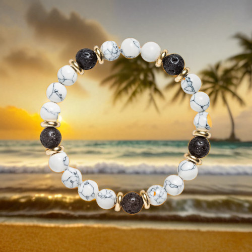 Cross-Border New Product Unisex White Turquoise Volcanic Stone Bracelet Women's Fashion Beaded Bracelet Wholesale AliExpress Hot Item