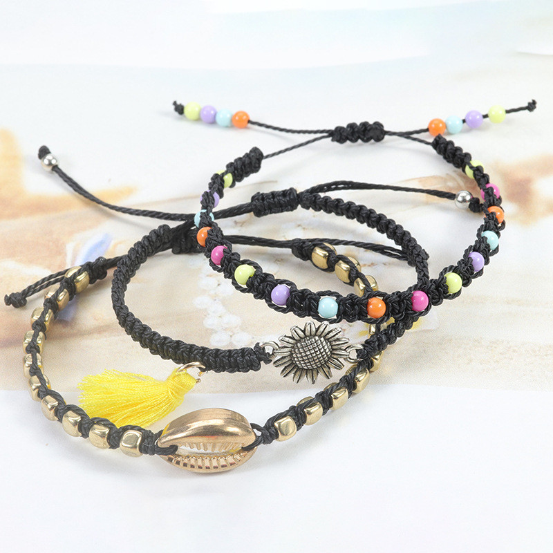 Cross-Border New Waterproof Wax Thread Braided Bracelet Butterfly Sunflower Girl Bracelet Temu Source Manufacturer In Stock