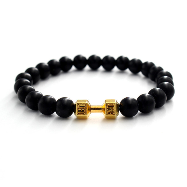 Silver Dumbbell Bracelet for Teenagers, Friendship Matte Stone Volcanic Stone Alloy Gold Dumbbell Sports Bracelet