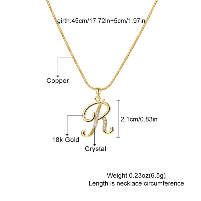 New 26 Letters Creative Simple Alloy Stone-Inlaid Snake Chain Gold Necklace High-End Collarbone Chain for Women