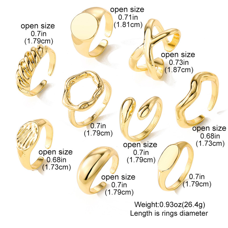 European and American Cross-Border Jewelry Geometric Design Sense Curved Ring Female Joint Ring Open Ring Set Female Wholesale