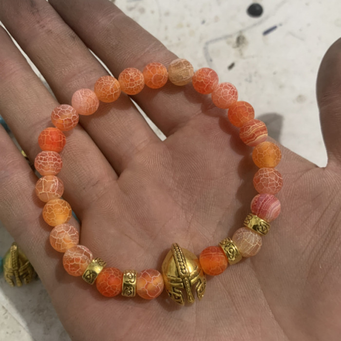 Amazon Hot-Selling European and American 8mm Tiger Eye Stone Bracelet Glass Blue Eye Spartan Helmet Bracelet Wholesale