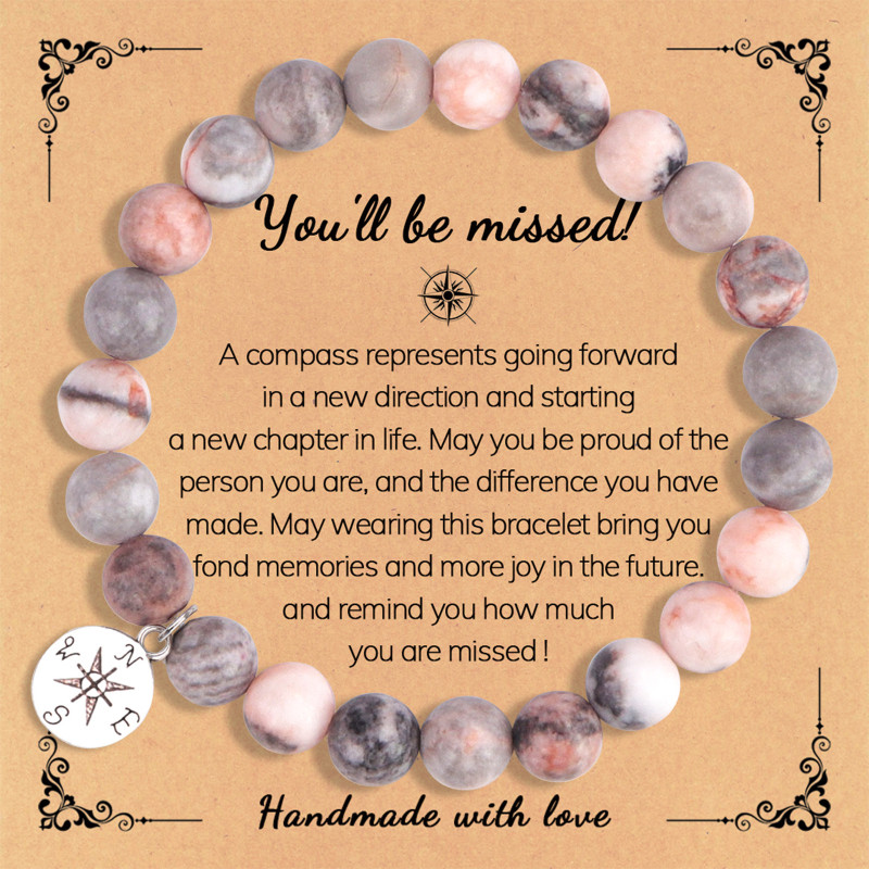 Cross-Border New Pink Zebra Red Vein Stone Pink Quartz African Turquoise Bracelet Pink Zebra Graduation Season Compass Bracelet