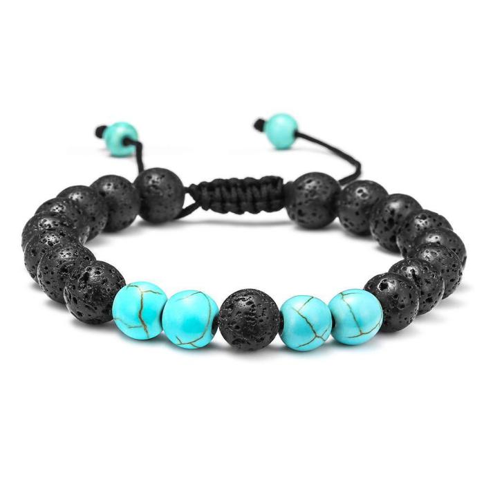 Amazon Hot Selling Bracelet Set Tiger Eye Stone Turquoise Braided Lava Stone Adjustable Volcanic Stone Bracelet Set