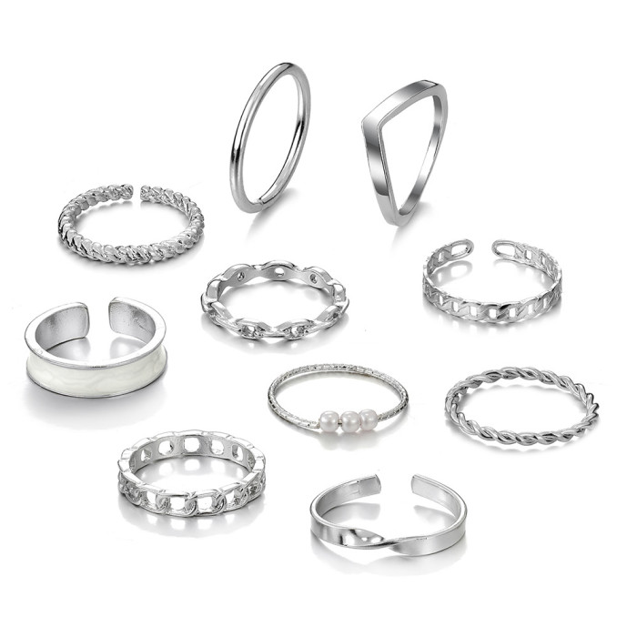 European and American 10-Piece Set Heart Alloy Rings Cross-Border Hot-Selling Butterfly Rings Open Gold Multi-Joint Ring Set