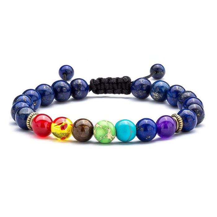Amazon Bestselling Seven Meridians Chain Gold Jewelry Bracelet Colorful Volcanic Stone Turquoise Tiger Yoga Woven Bracelet