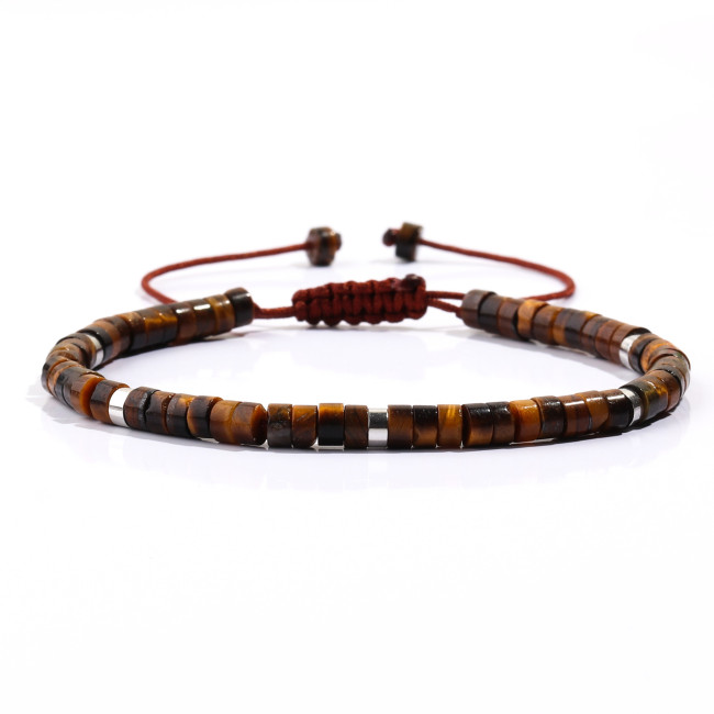 Beach Women's Gift Handmade Beaded Bohemian Green Aventurine Tiger Eye Stone Turquoise Cylinder Flat Bead Women's Bracelet